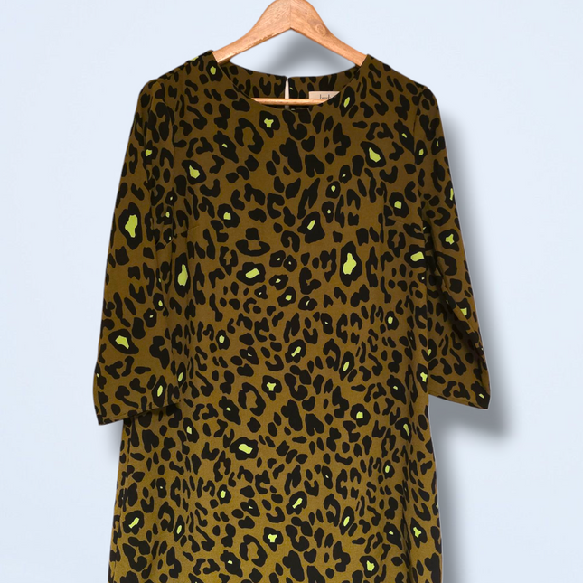 Hush Size 8 Khaki Animal Print Autumn Dress Polyester Blend