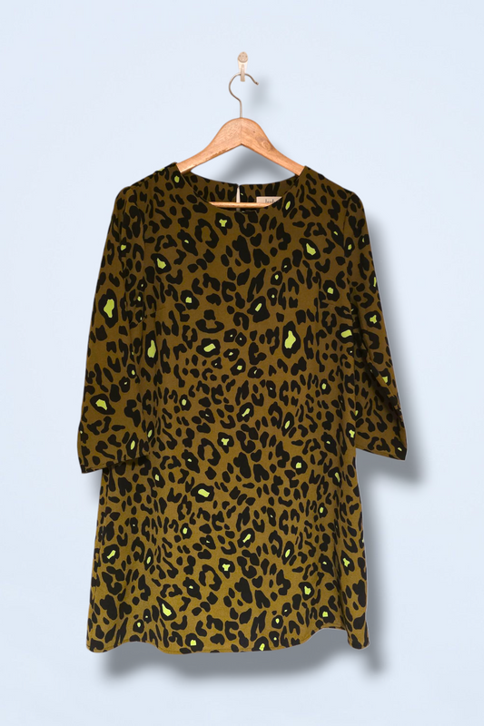 Hush Size 8 Khaki Animal Print Autumn Dress Polyester Blend