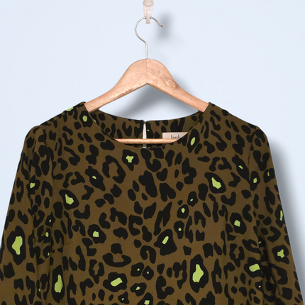 Hush Size 8 Khaki Animal Print Autumn Dress Polyester Blend