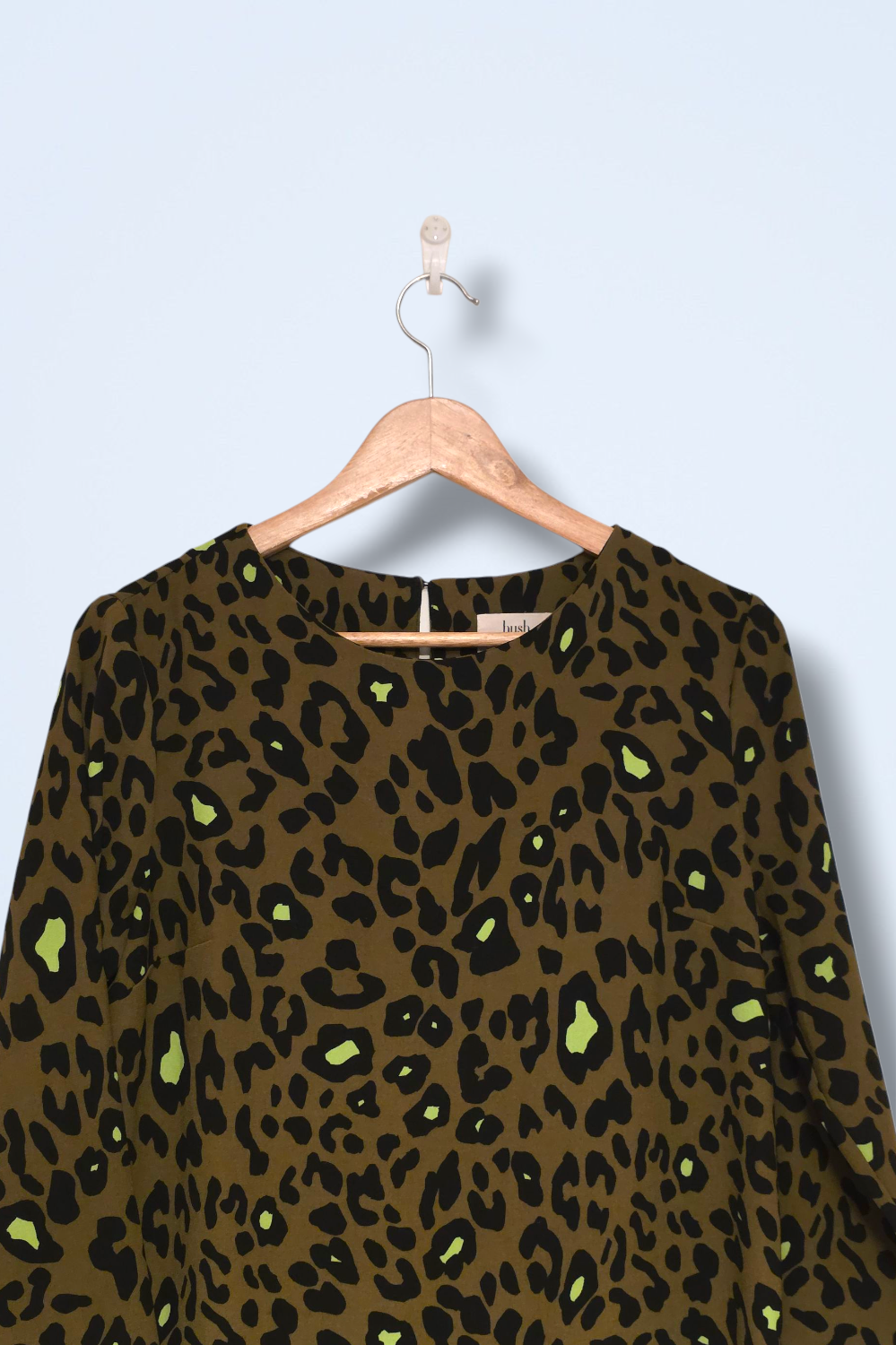 Hush Size 8 Khaki Animal Print Autumn Dress Polyester Blend