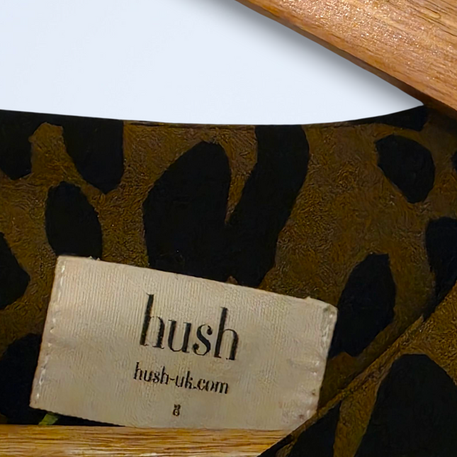 Hush Size 8 Khaki Animal Print Autumn Dress Polyester Blend