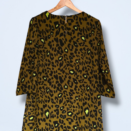 Hush Size 8 Khaki Animal Print Autumn Dress Polyester Blend