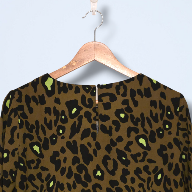 Hush Size 8 Khaki Animal Print Autumn Dress Polyester Blend