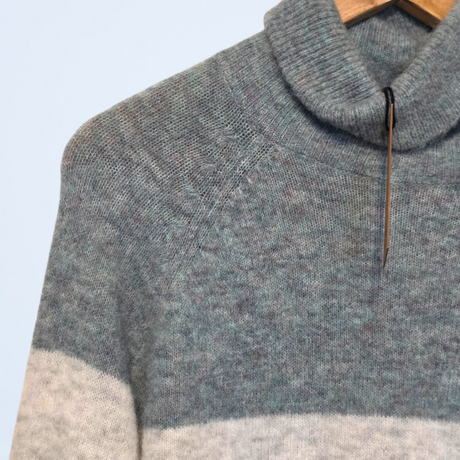 New Grey Marl Duck Egg Maeve Roll Neck Wool Blend Jumper