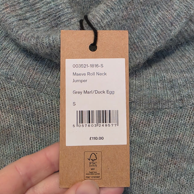 New Grey Marl Duck Egg Maeve Roll Neck Wool Blend Jumper