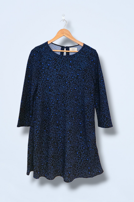 Hush UK 10 Blue & Black ¾ Sleeved Shift Dress Polyester