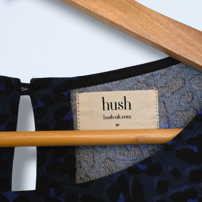 Hush UK 10 Blue & Black ¾ Sleeved Shift Dress Polyester