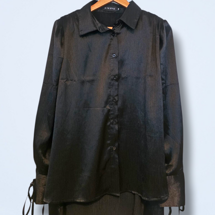 In The Style Black Crinkle Effect Satin Shirt UK 6 Oversized