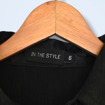 In The Style Black Crinkle Effect Satin Shirt UK 6 Oversized