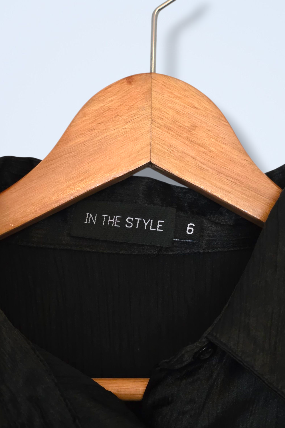 In The Style Black Crinkle Effect Satin Shirt UK 6 Oversized