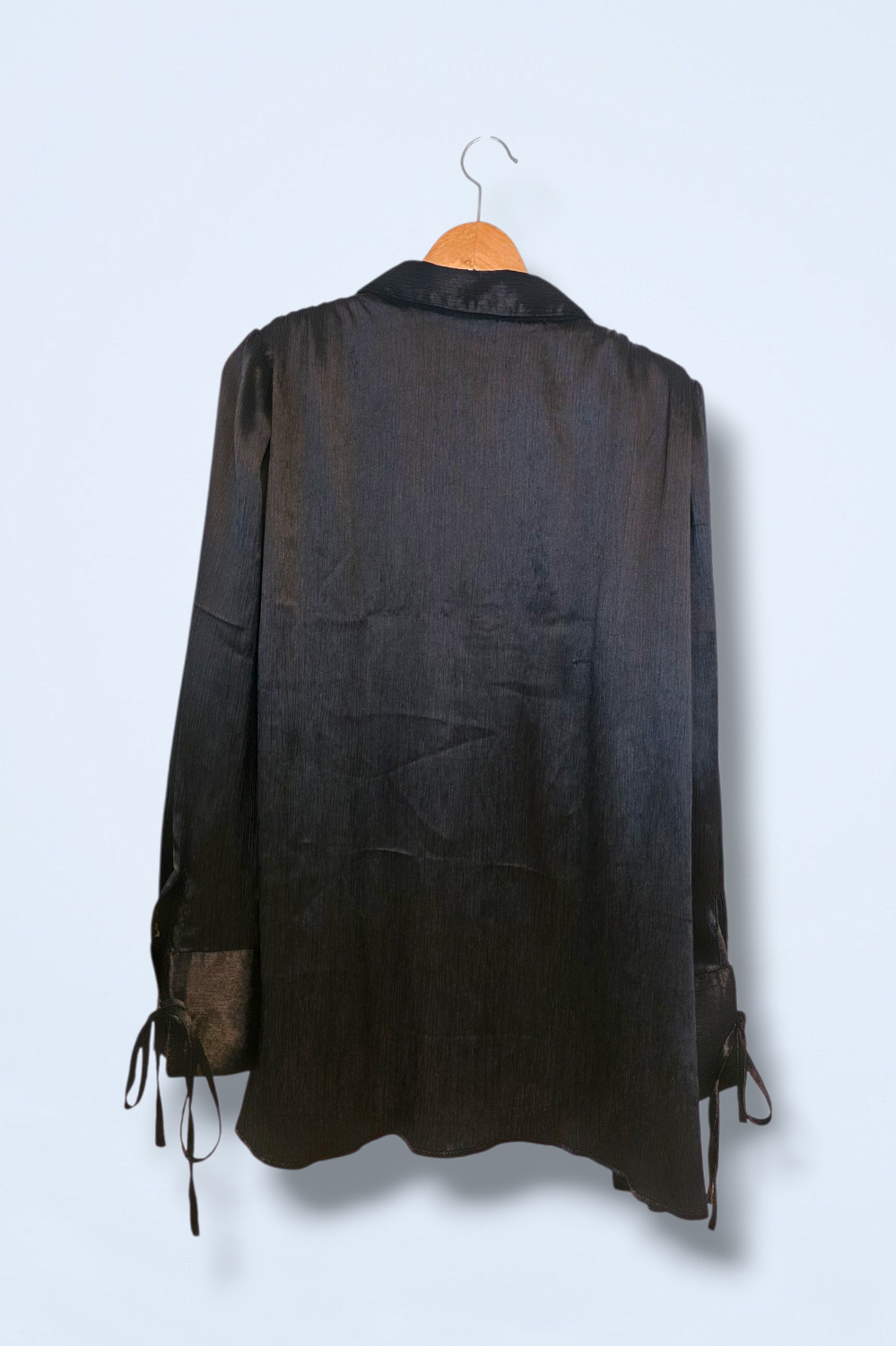 In The Style Black Crinkle Effect Satin Shirt UK 6 Oversized
