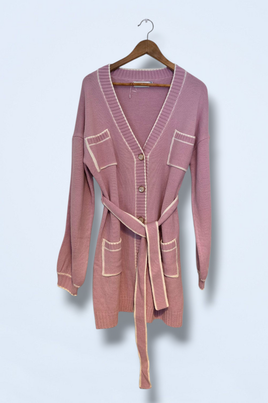 In The Style Size 6/8 Long Belted Knitted Cardigan Acrylic