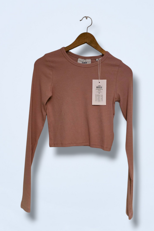 Dusky Pink Ribbed Crop Top Long-sleeved New Size Medium