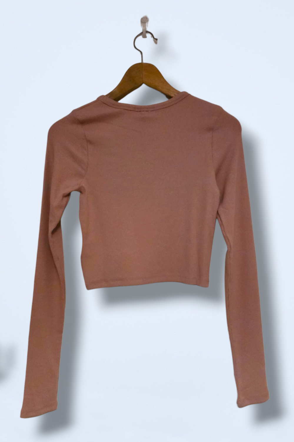 Dusky Pink Ribbed Crop Top Long-sleeved New Size Medium