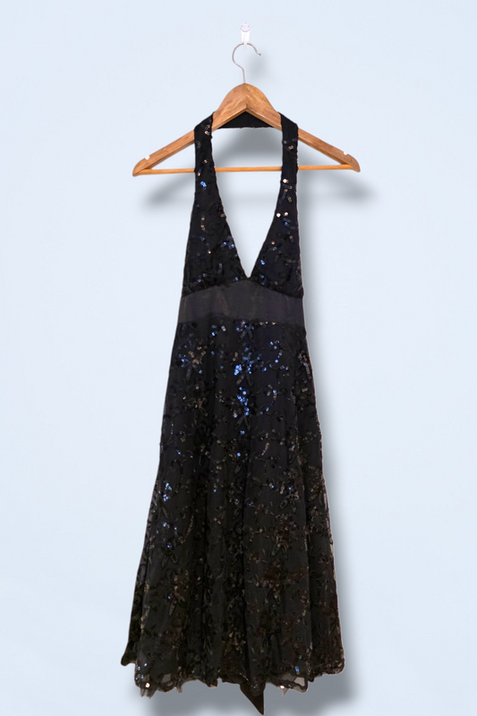 Black Halter Neck Floral Sequined Dress Jane Norman Size 10