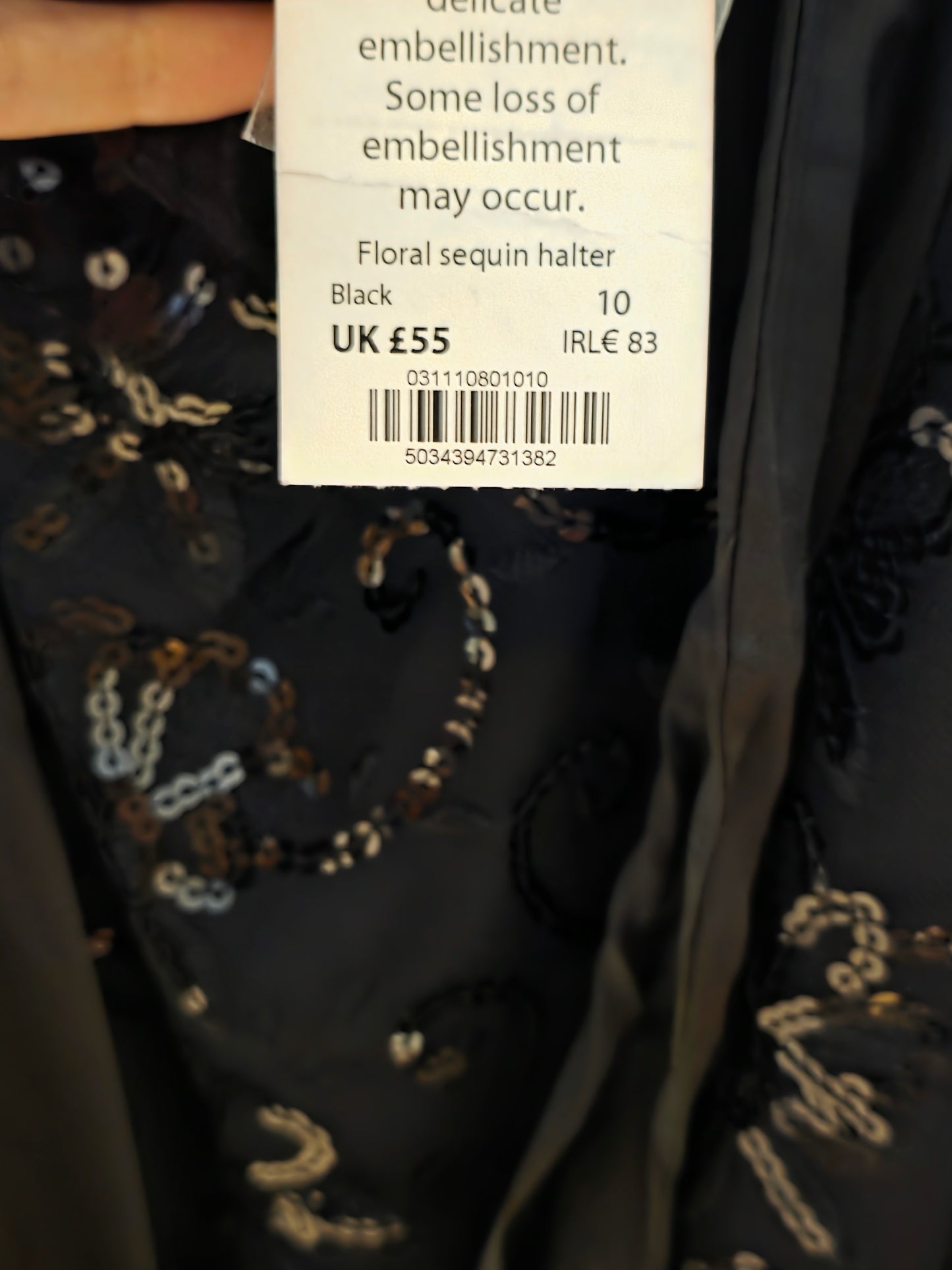 Black Halter Neck Floral Sequined Dress Jane Norman Size 10