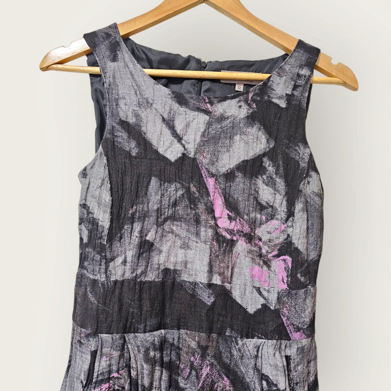 Kew Black & Purple Crinkled Dress UK 12