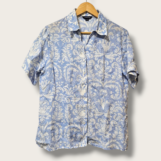 Lands' End Pale Blue & White Floral Shirt UK 10 - 12