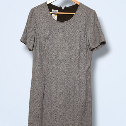 Vintage 90s Laura Ashley Brown & White Shift Dress UK 16