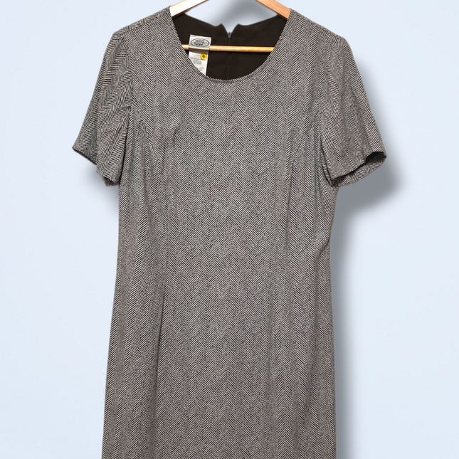 Vintage 90s Laura Ashley Brown & White Shift Dress UK 16