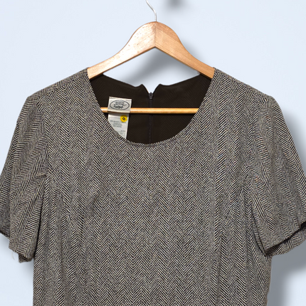 Vintage 90s Laura Ashley Brown & White Shift Dress UK 16