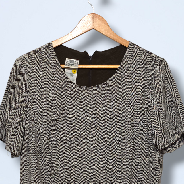 Vintage 90s Laura Ashley Brown & White Shift Dress UK 16