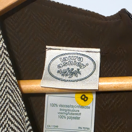 Vintage 90s Laura Ashley Brown & White Shift Dress UK 16