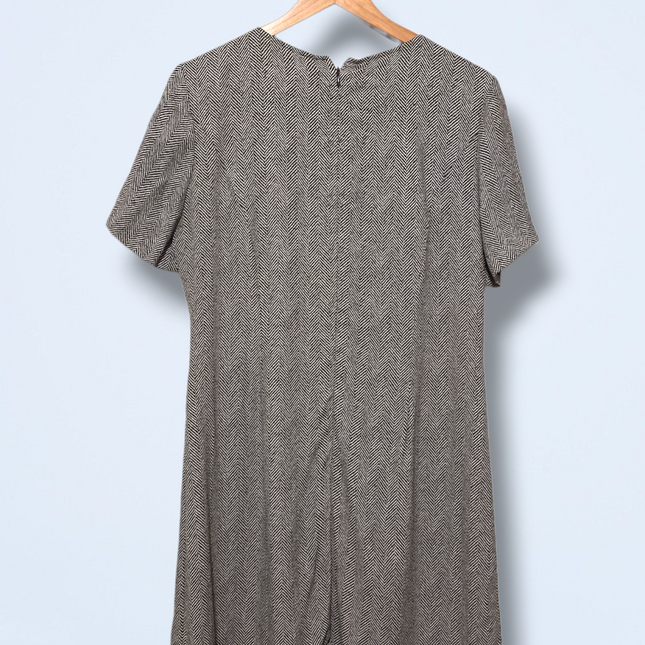 Vintage 90s Laura Ashley Brown & White Shift Dress UK 16