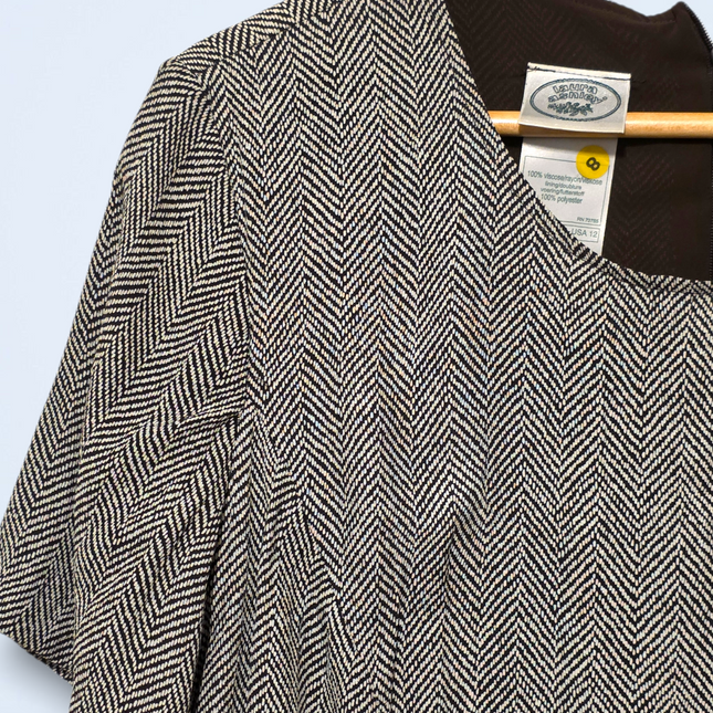 Vintage 90s Laura Ashley Brown & White Shift Dress UK 16