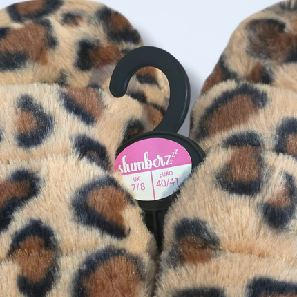 Fluffy Leopard Print Strapped Back Mule Slippers Size 7/8 New