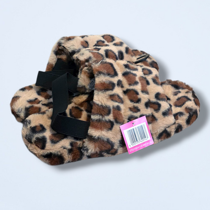 Fluffy Leopard Print Strapped Back Mule Slippers Size 7/8 New
