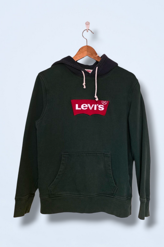 Dark Green Hooded Jumper with Navy Detail & Levi Logo Small