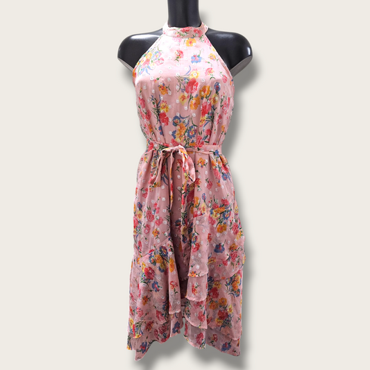 Pink High-neck Lipsy Dress UK 12 Floral Print