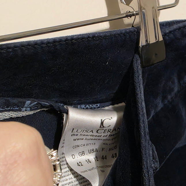 Luisa Cerano – Blue Velour Soft-touch Trousers – Size 16