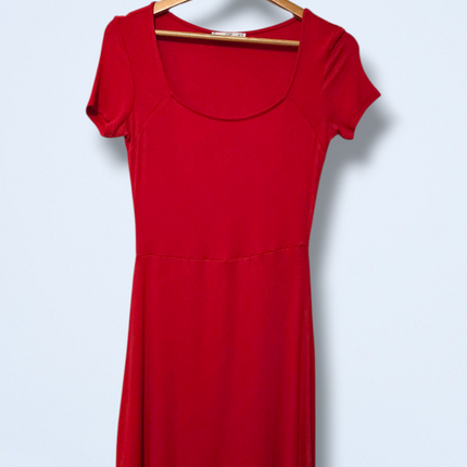 MNG Round Neck Ribbed Skater Dress Cap Sleeve Size Small