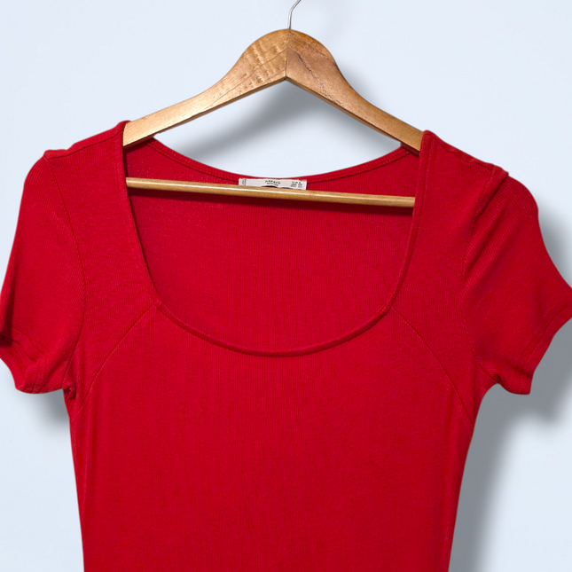 MNG Round Neck Ribbed Skater Dress Cap Sleeve Size Small