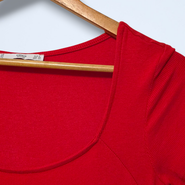 MNG Round Neck Ribbed Skater Dress Cap Sleeve Size Small