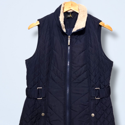 M&Co Navy Zip-up Gilet with Cinched Waist and Snap Button Pockets