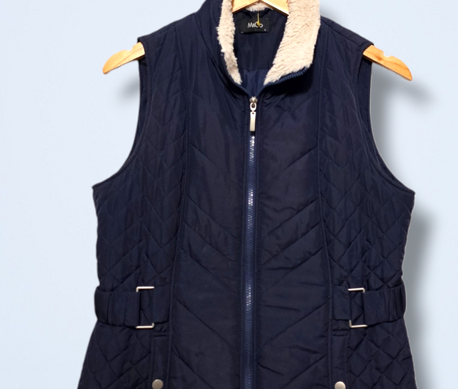 M&Co Navy Zip-up Gilet with Cinched Waist and Snap Button Pockets