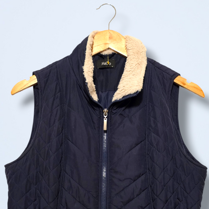 M&Co Navy Zip-up Gilet with Cinched Waist and Snap Button Pockets