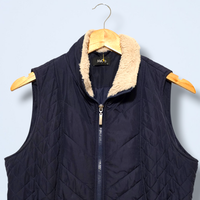 M&Co Navy Zip-up Gilet with Cinched Waist and Snap Button Pockets