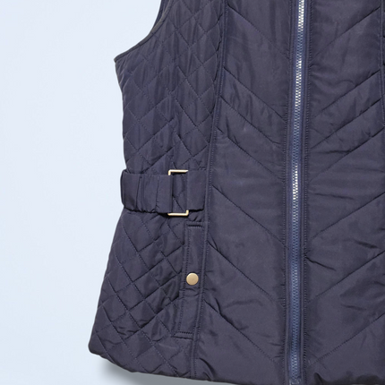 M&Co Navy Zip-up Gilet with Cinched Waist and Snap Button Pockets