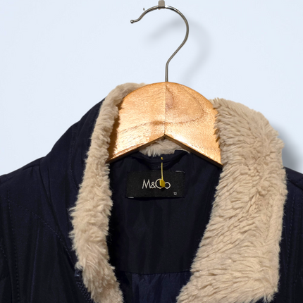 M&Co Navy Zip-up Gilet with Cinched Waist and Snap Button Pockets