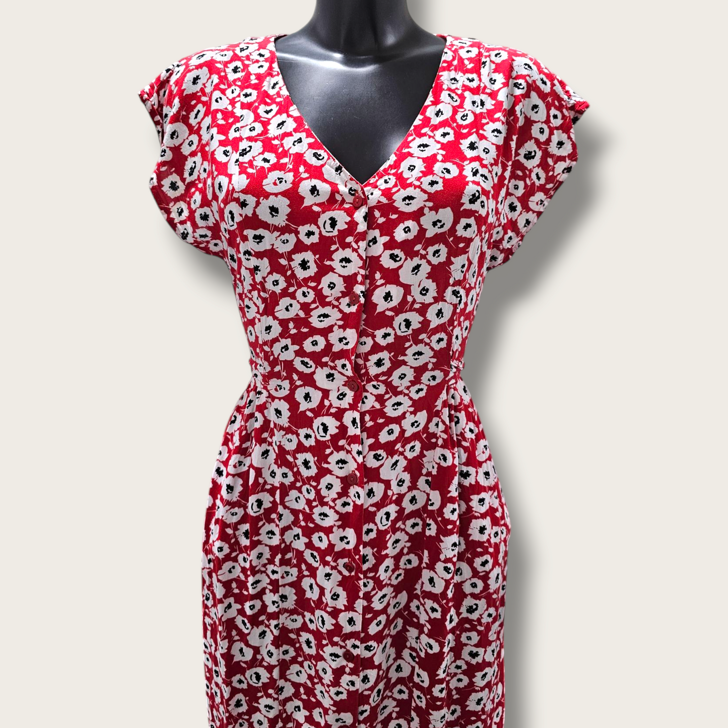 Red & White Floral Midi Dress Size Small