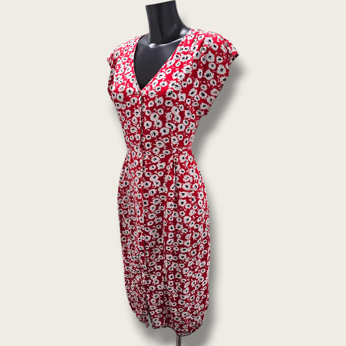 Red & White Floral Midi Dress Size Small