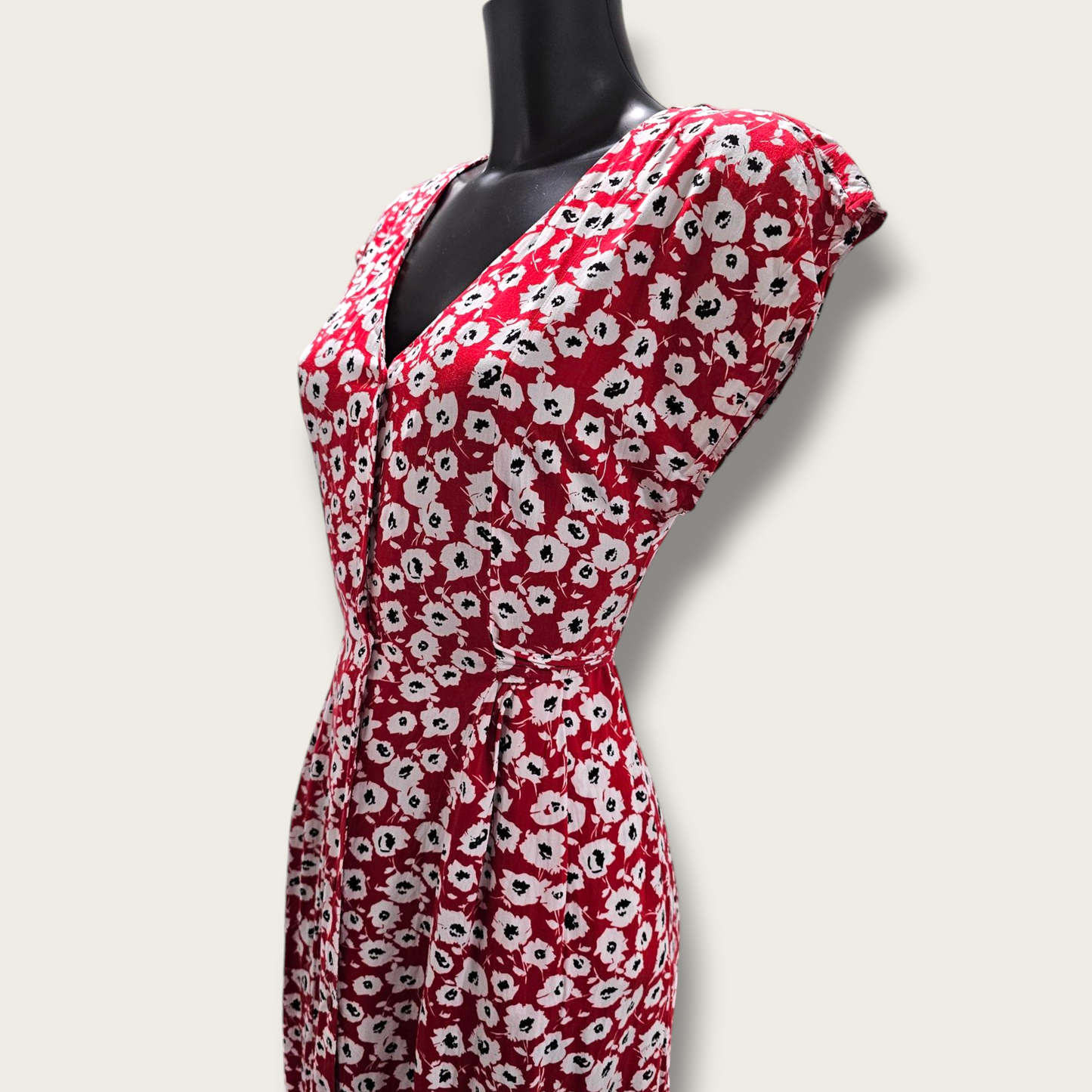 Red & White Floral Midi Dress Size Small