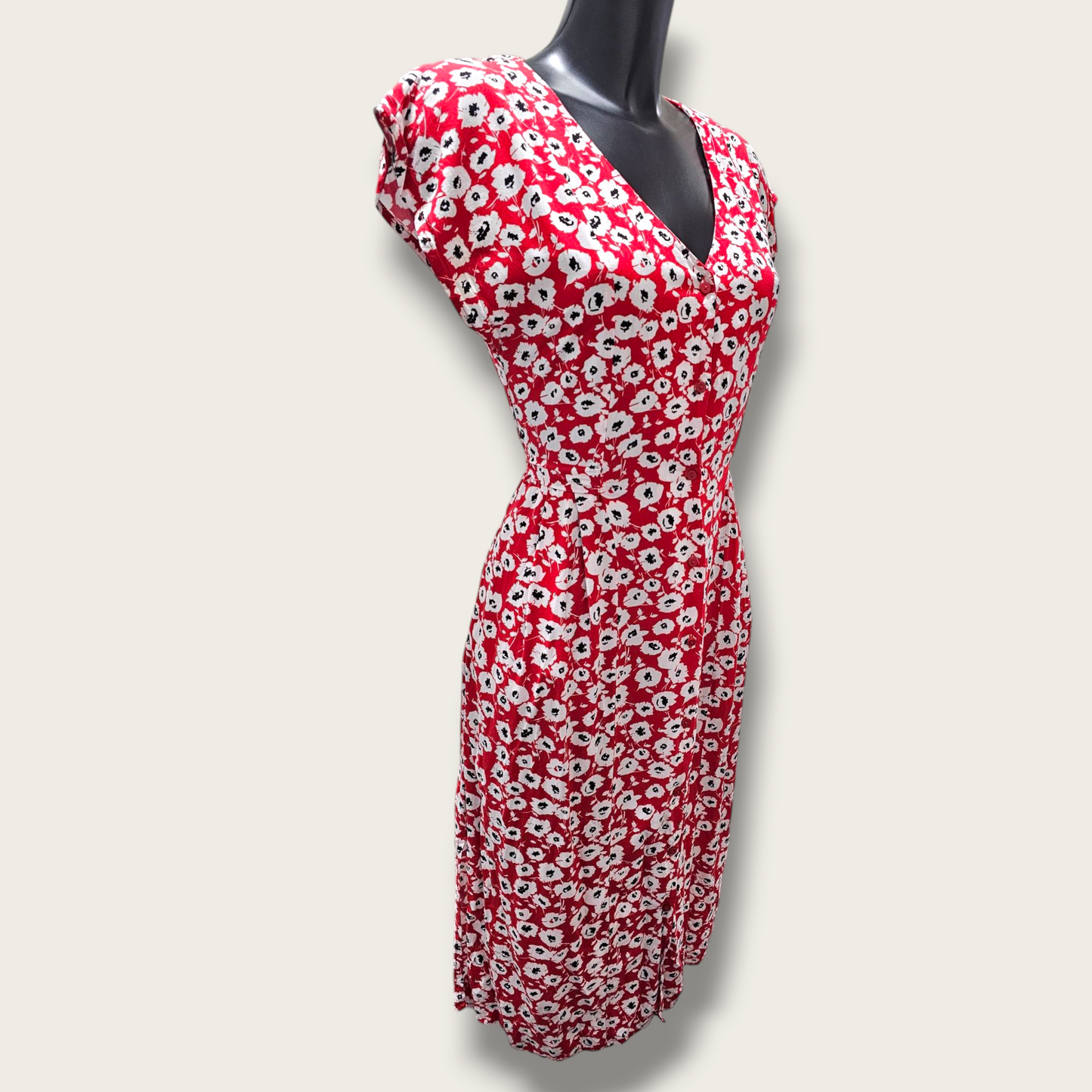 Red & White Floral Midi Dress Size Small