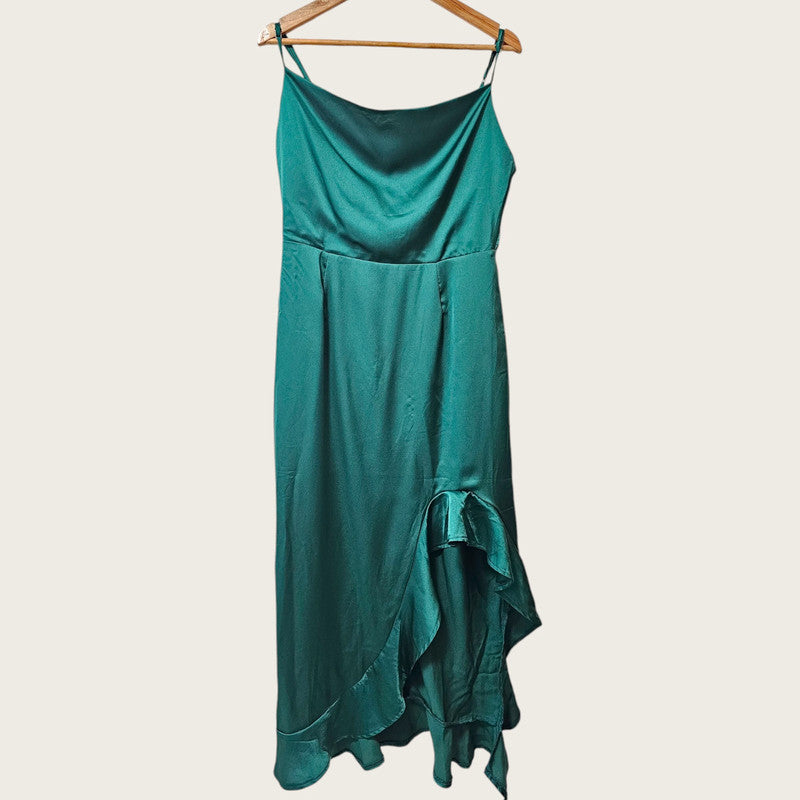 Miss Guided UK 12 Deep Green Cowl Neck Satin Dress New