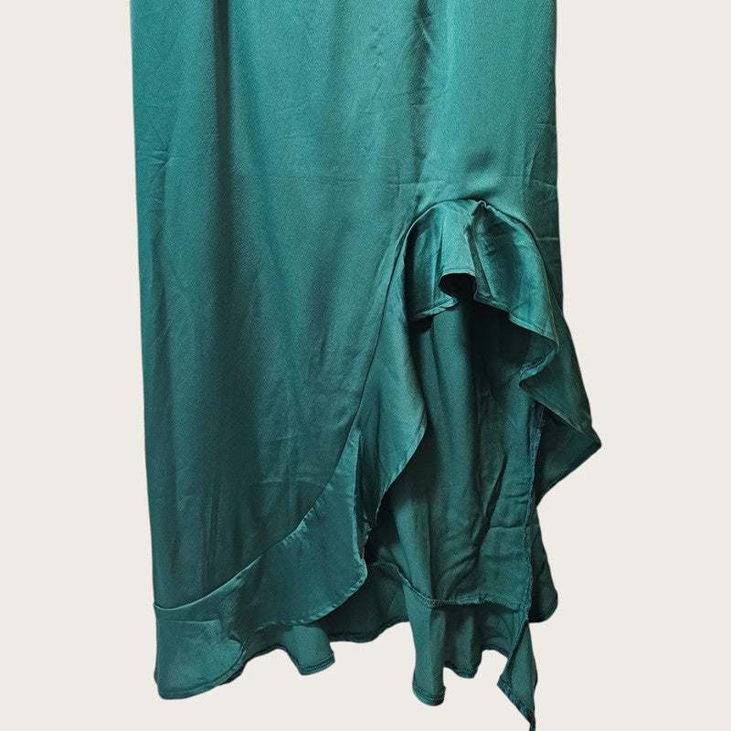 Miss Guided UK 12 Deep Green Cowl Neck Satin Dress New