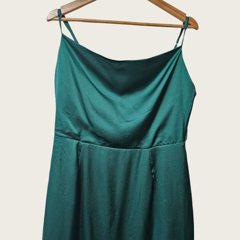 Miss Guided UK 12 Deep Green Cowl Neck Satin Dress New